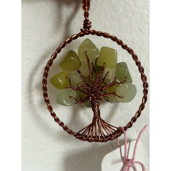 Handmade Copper and Serpentine Crystal Tree of life 3.5x2” Wall Decor - Picture 5 of 5